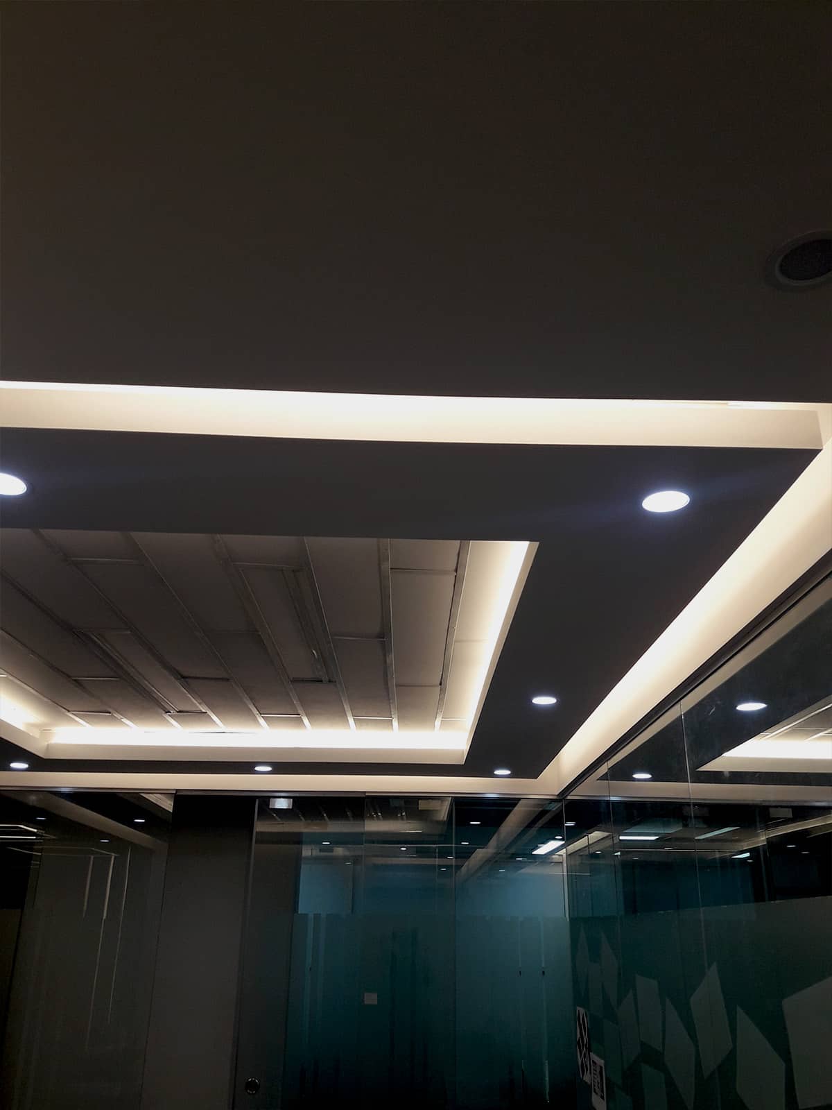 False ceiling design with cove lighting and recessed lights in office interior, BDBL Tower, Karwan Bazar, Dhaka