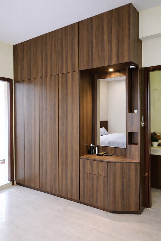 Walnut Wardrobe with Mirror Dressing Unit - Residence Interior Design, Mirpur, Dhaka