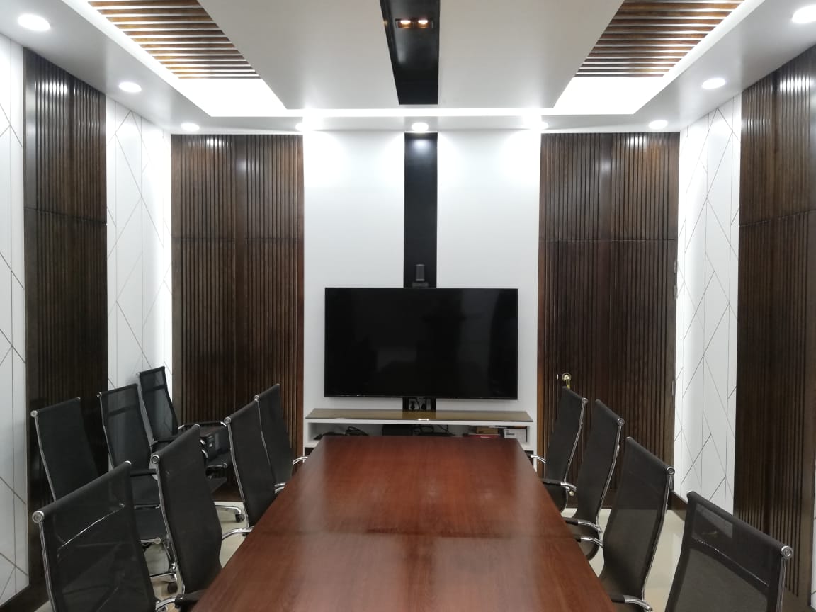 Small meeting room with furniture supply and TV setup and celing detail at ADB Wing Dhaka