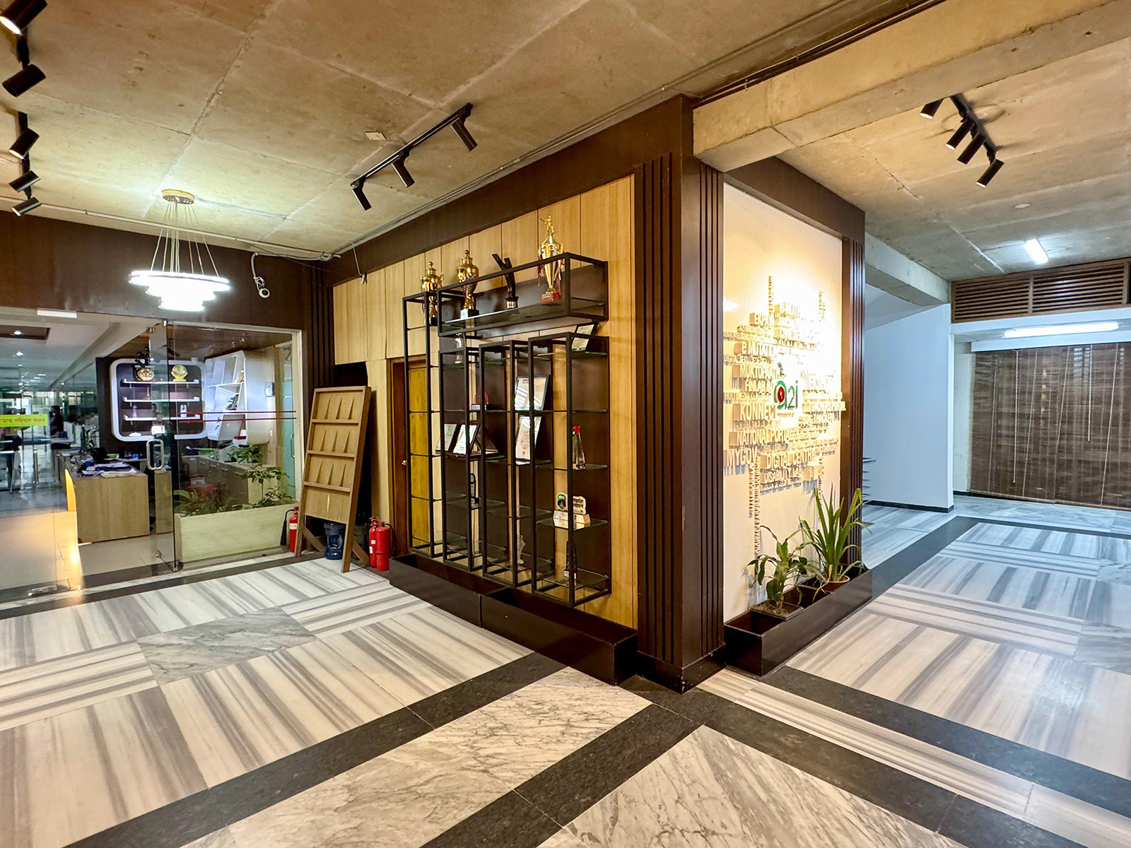 Feature wall and display unit made by iron and glass