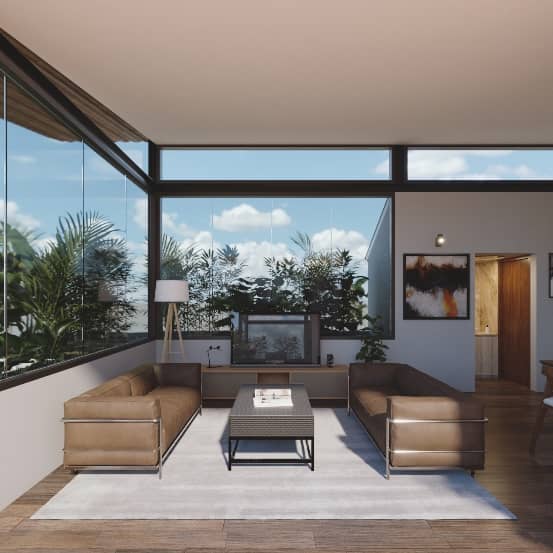Rooftop residence interior living room with terrace view and modern sofa set in Adabor Dhaka