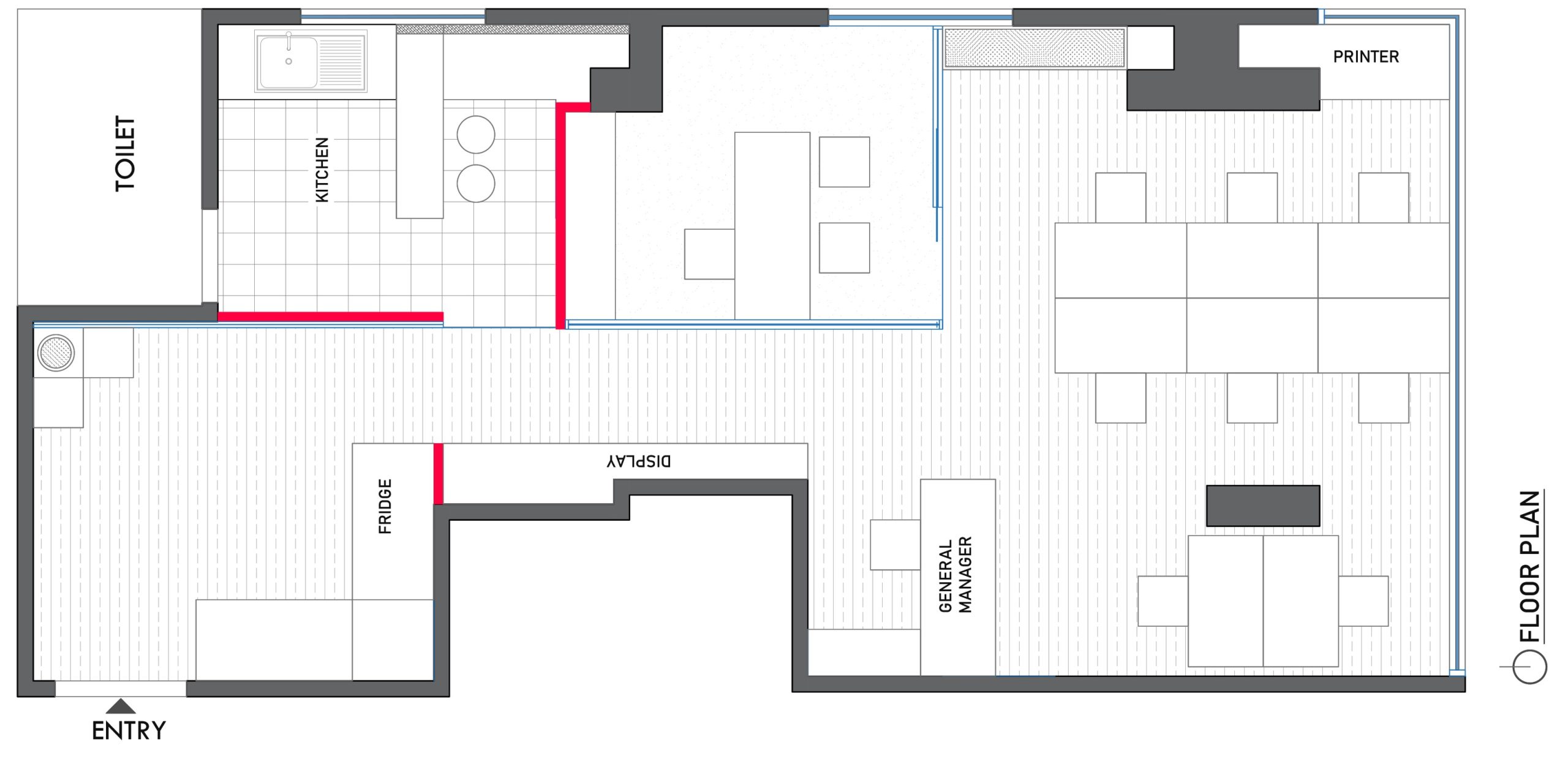 Small office layout plan showing entry, pantry, workstations and MD room