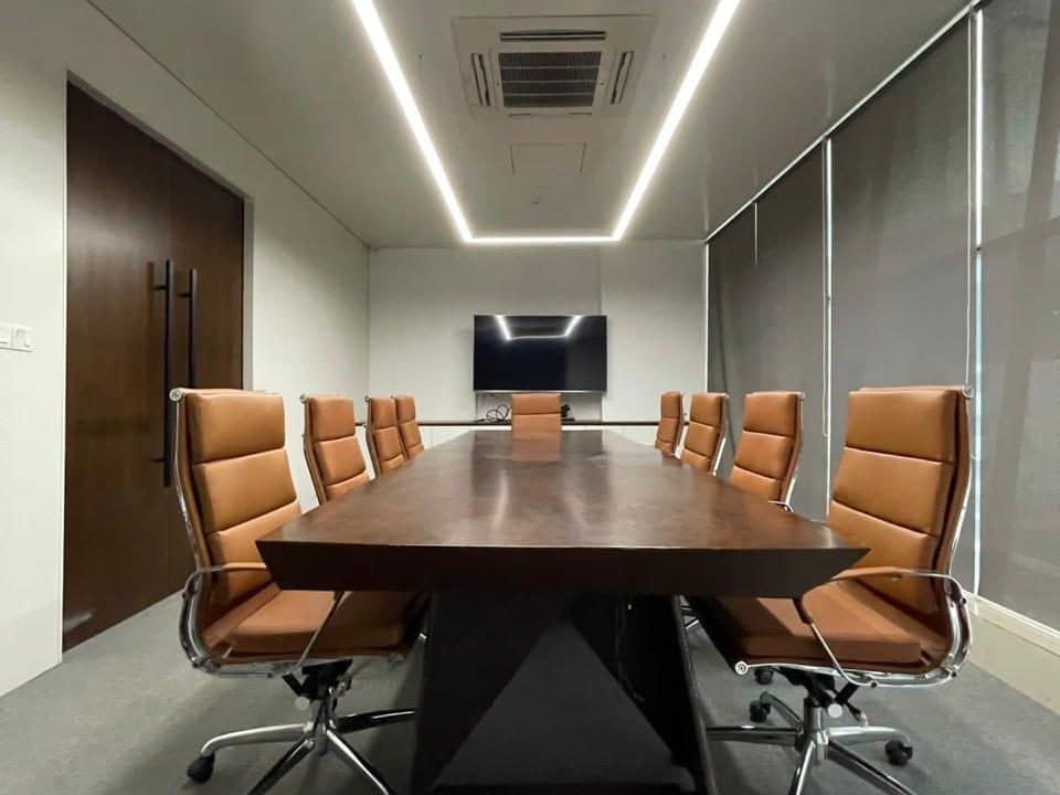 Meeting room with linear recessed lighting, Creative Engineers head office, Mirpur